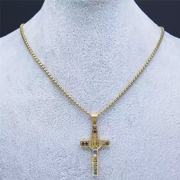 Stainless Steel Crystal Cross Pendant Necklace - Picture 9 of 12